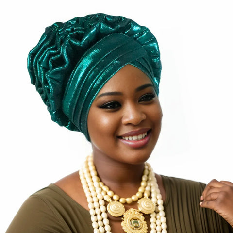 Image of Fashion Women Elastic Ruffle African Turban Cap Lady Head Wraps Nigeria Wedding Auto Gele Headtie Party Headgear Headwear Hat-FrenzyAfricanFashion.com