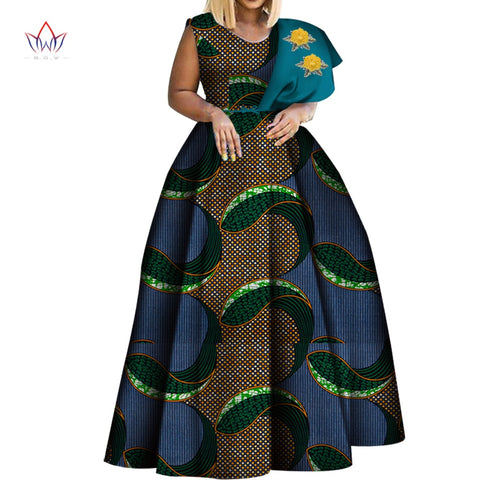 Image of Dashiki African Print Dresses One-shoulder Party Dress Plus Size African Dresses-FrenzyAfricanFashion.com