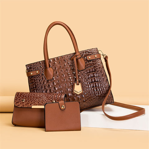 Image of Luxury Croco Pattern Purses and Handbags Set Women Shoulder Designer Brand Leather Crossbody Bag Large Ladies Hand Bags-FrenzyAfricanFashion.com