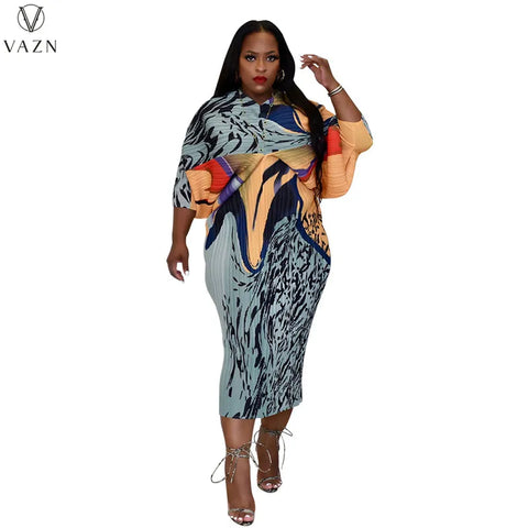 Image of Chiffon Pleated Dress With Bat Wing sleeves-FrenzyAfricanFashion.com