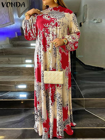 Image of Summer Maxi Dress Women Floral Printed Party Dresses Lantern Sleeve Sundress Bohemian-FrenzyAfricanFashion.com