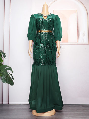 Image of Luxury Sequin Bodycon Mermaid Maxi Robe Muslim Kaftan Abaya Dubai Evening Dress-FrenzyAfricanFashion.com