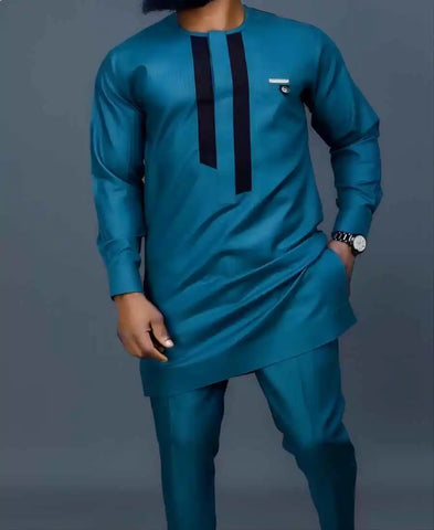 Image of African Men's Printed Top And Trousers Suit Wedding Dress Casual Slim Suit-FrenzyAfricanFashion.com