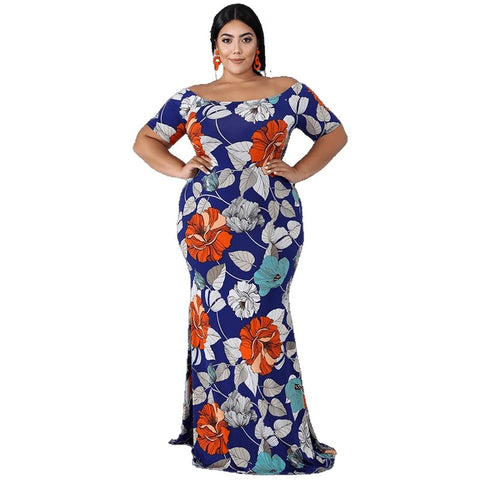Image of Plus Size Short Sleeved Floral Women Robe Soirée Femme-FrenzyAfricanFashion.com