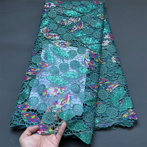 Image of African Nigerian Lace Fabric Embroidery French Tulle Cotton 5Yards-FrenzyAfricanFashion.com