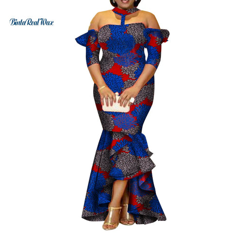 Image of African Dresses for Women Half Sleeve Long Dresses-FrenzyAfricanFashion.com