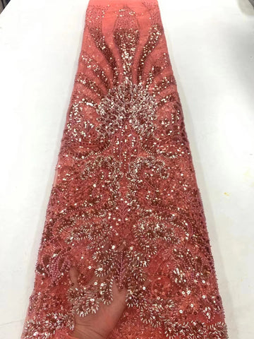 Image of Luxurious Sequence Lace Fabrics With Sequins Beaded-FrenzyAfricanFashion.com