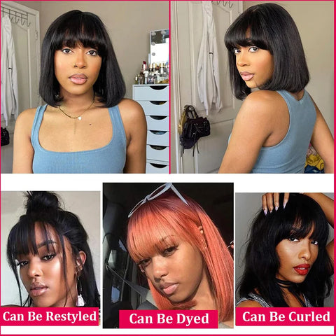 Image of Straight Human Hair Wigs With Bangs Short Bob For Women-FrenzyAfricanFashion.com