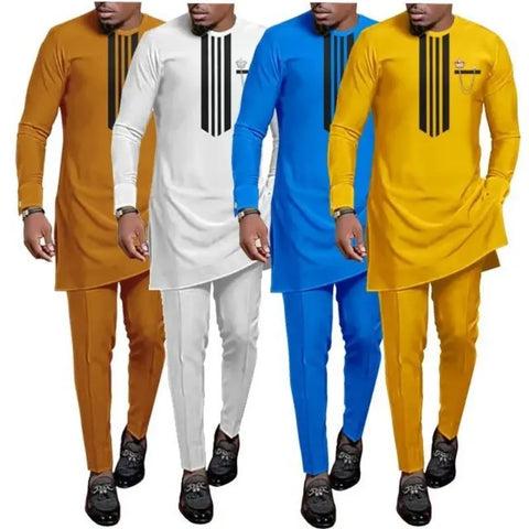Image of African Men's Printed Top And Trousers Suit Wedding Dress Casual Slim Suit-FrenzyAfricanFashion.com