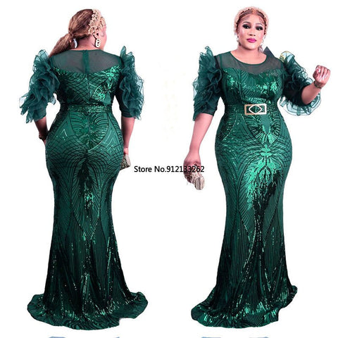 Image of Plus Size Evening Dresses Women African Wedding Party Long Luxury Sequin Gown Bodycon Mermaid Maxi Dress-FrenzyAfricanFashion.com