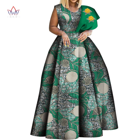 Image of Dashiki African Print Dresses One-shoulder Party Dress Plus Size African Dresses-FrenzyAfricanFashion.com