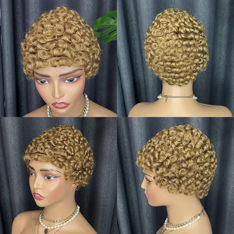 Image of Kinky Curly Wigs Short Wigs Black Women Human Hair-FrenzyAfricanFashion.com