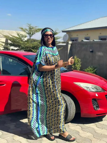 Image of Fashion dresses Bazin Print Dashiki Women Long Dress One Size-FrenzyAfricanFashion.com
