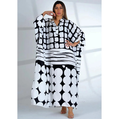 Image of Maxi Dress Batwing Sleeve Tunic Spring Autumn Beach Dress Kaftan Cover-ups-FrenzyAfricanFashion.com