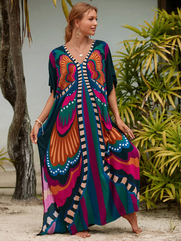 Image of Kaftan Dresses Women Bohemian Maxi Tie Dye Rayon Summer Holiday Bathing Suits-FrenzyAfricanFashion.com