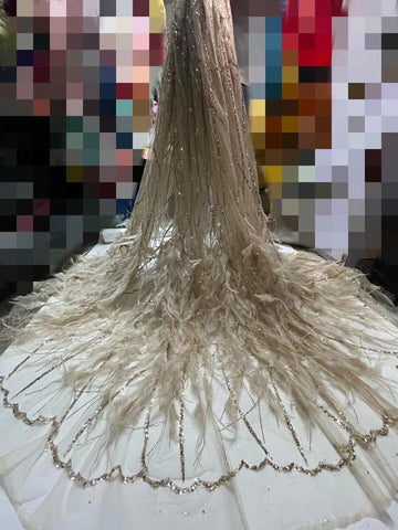 Image of French White Tulle 5 Yards Lace Fabric Fluffy Feather Voile Lace-FrenzyAfricanFashion.com