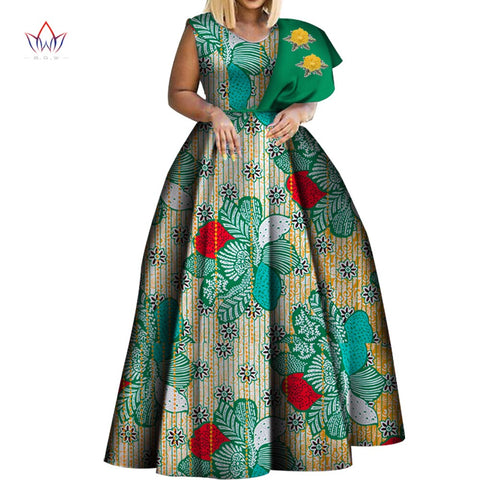 Image of Dashiki African Print Dresses One-shoulder Party Dress Plus Size African Dresses-FrenzyAfricanFashion.com