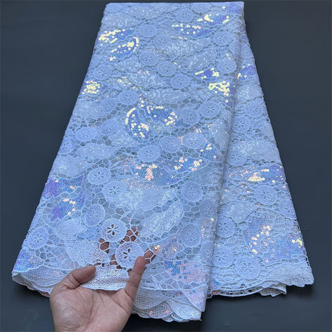 Image of African Nigerian Lace Fabric Embroidery French Tulle Cotton 5Yards-FrenzyAfricanFashion.com