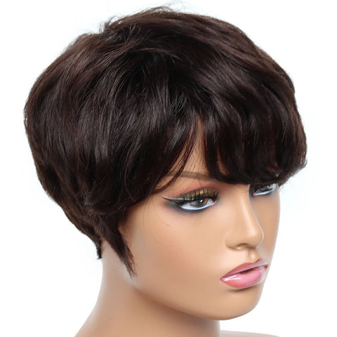 Image of Cheap Human Hair Wigs Short Bob Pixie Cut Wig Human Hair For Women perruque cheveux humain Brazilian Hair Colored Wig With Bangs-FrenzyAfricanFashion.com