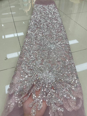 Image of Royal Blue Luxury Sequin Lace Fabric African High Quality Beaded Tulle Fabric For Bride Dress Sewing-FrenzyAfricanFashion.com