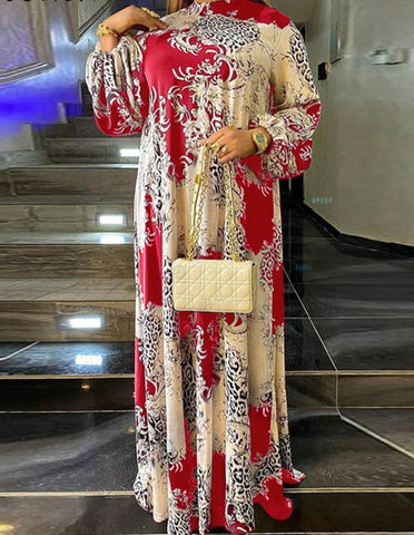 Image of Summer Maxi Dress Women Floral Printed Party Dresses Lantern Sleeve Sundress Bohemian-FrenzyAfricanFashion.com