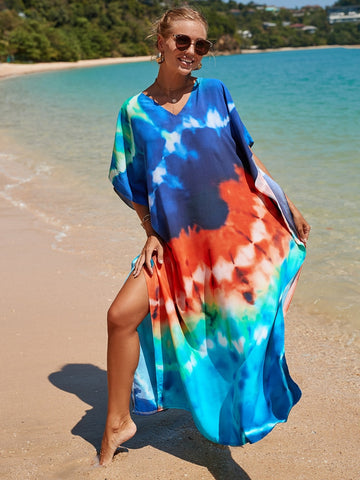Image of Kaftan Dresses Women Bohemian Maxi Tie Dye Rayon Summer Holiday Bathing Suits-FrenzyAfricanFashion.com