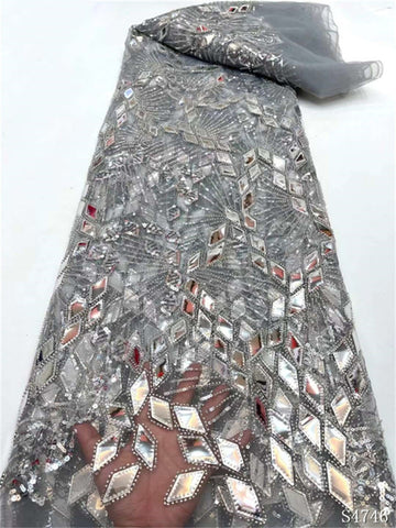 Image of 5 Yards Handmade Bead Lace Fabric With Sequins Luxury Embroidery French Tulle Mesh-FrenzyAfricanFashion.com