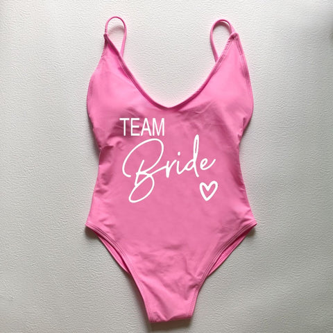Image of Sexy Padded One Piece Swimsuit TEAM Bride love Swimwear Women Summer Beachwear Bachelor Party Plus Size Bathing Suit Swimming-FrenzyAfricanFashion.com