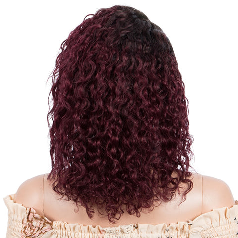 Image of Lace Front Wig Curly Human Hair Women Brown Remy Brazilian 13X1 Wave-FrenzyAfricanFashion.com