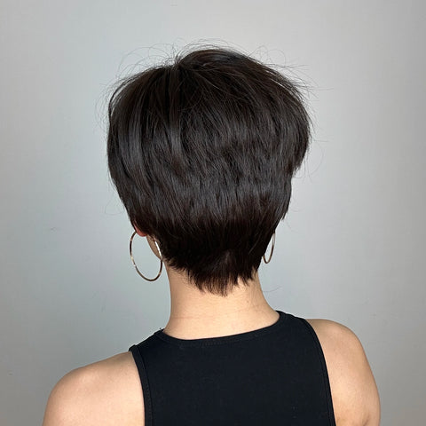 Image of Pixie Cut Wigs for Women Natural Synthetic Short Black Layered Hair Wig with Fluffy Bangs Afro Daily Heat Resistant-FrenzyAfricanFashion.com