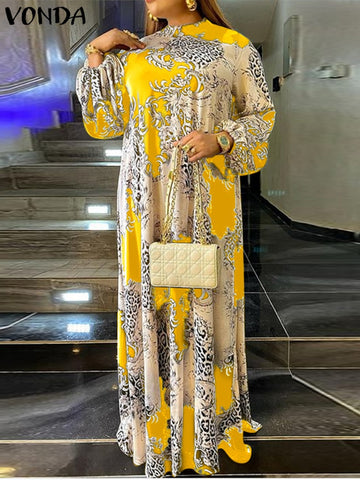 Image of Summer Maxi Dress Women Floral Printed Party Dresses Lantern Sleeve Sundress Bohemian-FrenzyAfricanFashion.com