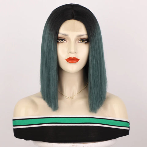 Image of Ombre Red Bob Wig for Women Short Straight Middle Part Wigs Cosplay Party Synthetic Heat Resistant Fake Hair Shoulder Length Wig-FrenzyAfricanFashion.com