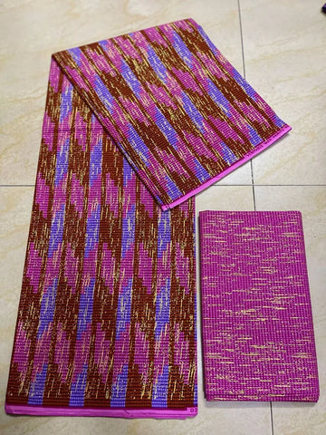 Image of Blue kente Wax Print Fuchsia Fabric Dress Craft DIY Cotton Nananom-FrenzyAfricanFashion.com