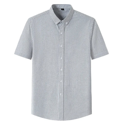 Image of Summer Shirt Men Cotton Solid Color Stripe Plaid Shirt Men Short Sleeve Casual Fitting Oxford Short Sleeve Shirts for Men Causal-FrenzyAfricanFashion.com