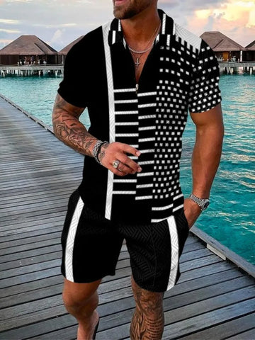 Image of 2 Pieces Summer Men's Tracksuit Short Sleeve Polo Shirt Outfit Men Clothing-FrenzyAfricanFashion.com