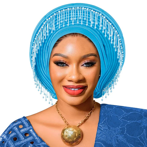 Image of Already Made African Headtie Women's Turban Cap Female Head Wraps Nigeria Wedding Auto Geles Party Headwear Hat African Headtie-FrenzyAfricanFashion.com
