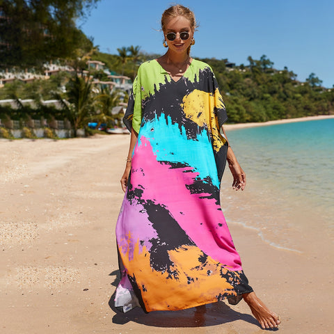 Image of Kaftan Dresses Women Bohemian Maxi Tie Dye Rayon Summer Holiday Bathing Suits-FrenzyAfricanFashion.com