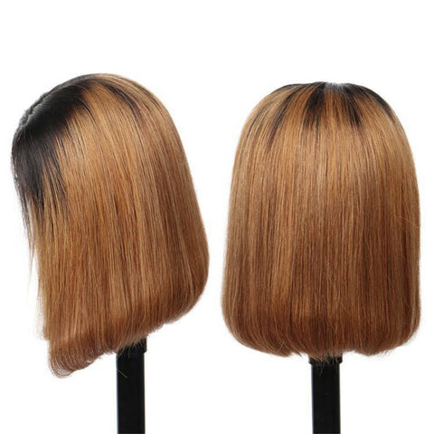 Image of SPARK Ombre 1B/30 Bob Peruvian Straight Highlight 13x4 Lace Frontal Short Bob Wig Remy Hair 4x4 Lace Closure Human Hair Wigs-FrenzyAfricanFashion.com