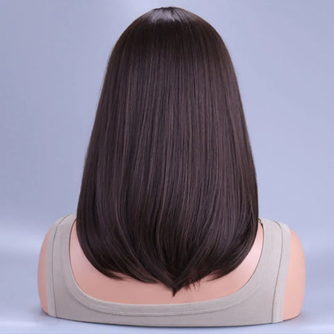 Image of Black Brown Synthetic Wig with Bangs Middle Long Straight Curly Wigs for Women Cosplay Daily Party Heat Resistant Fiber Hair-FrenzyAfricanFashion.com