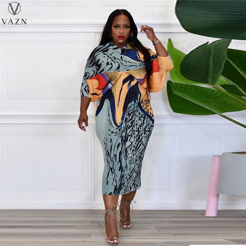 Image of Chiffon Pleated Dress With Bat Wing sleeves-FrenzyAfricanFashion.com