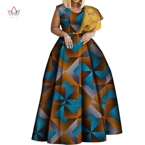 Image of Dashiki African Print Dresses One-shoulder Party Dress Plus Size African Dresses-FrenzyAfricanFashion.com