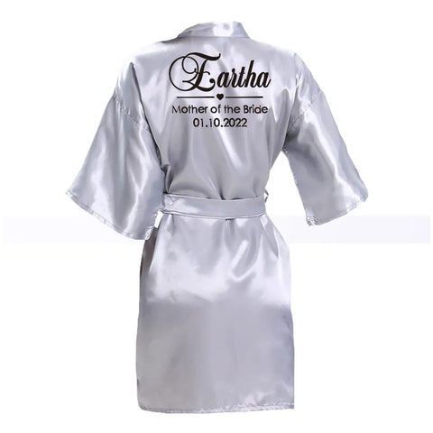 Image of Customized Name Date Wedding Bathrobe Faux Silk Bridal Robe Bride Bridesmaid Wedding Robes Woman Bachelorette Hen Party-FrenzyAfricanFashion.com