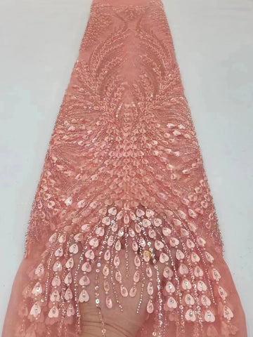 Image of High Quality African Nigerian Tulle Lace Fabric With Sequins Embroidery 5 Yards-FrenzyAfricanFashion.com
