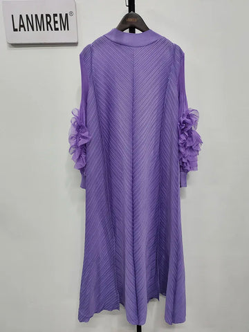 Image of Maxi Pleated Dress Round Neck Spliced Full Sleeve Dresses For Women-FrenzyAfricanFashion.com