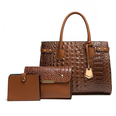 Image of Luxury Croco Pattern Purses and Handbags Set Women Shoulder Designer Brand Leather Crossbody Bag Large Ladies Hand Bags-FrenzyAfricanFashion.com