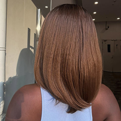 Image of Brown Ombre Synthetic Women Medium Length Wig with Bangs Heat Resistant-FrenzyAfricanFashion.com