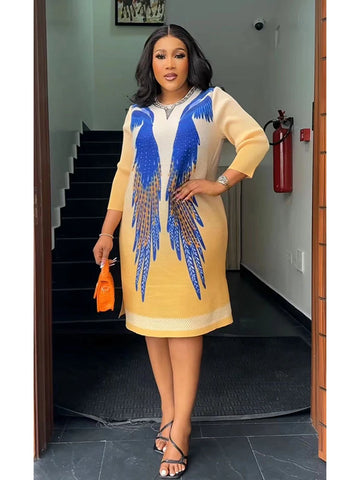 Image of Pleated Miyake Dress Fashion Round Neck Printed Long Sleeve Loose Knee-Length Dresses-FrenzyAfricanFashion.com