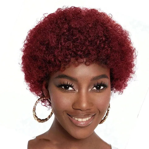 Image of Afro Kinky Curly Highlight Wig Human Hair Ombre Brown-FrenzyAfricanFashion.com