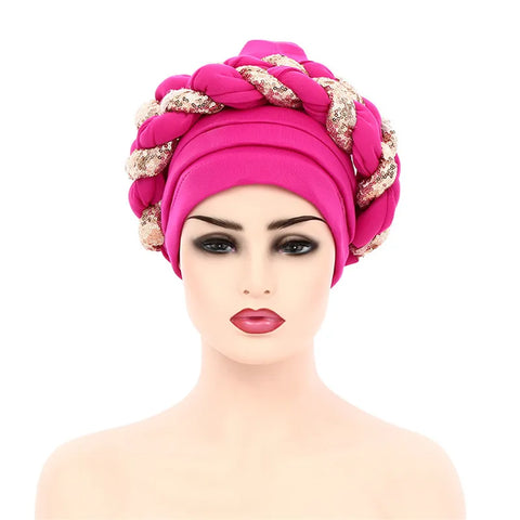 Image of Sequins Braid Turban Cap for women African autogele Headtie-FrenzyAfricanFashion.com