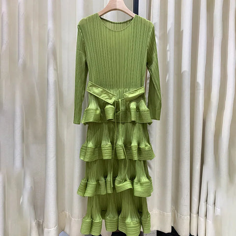 Image of Pleat Dresses Autumn Mid-length Women's Black Dress-FrenzyAfricanFashion.com